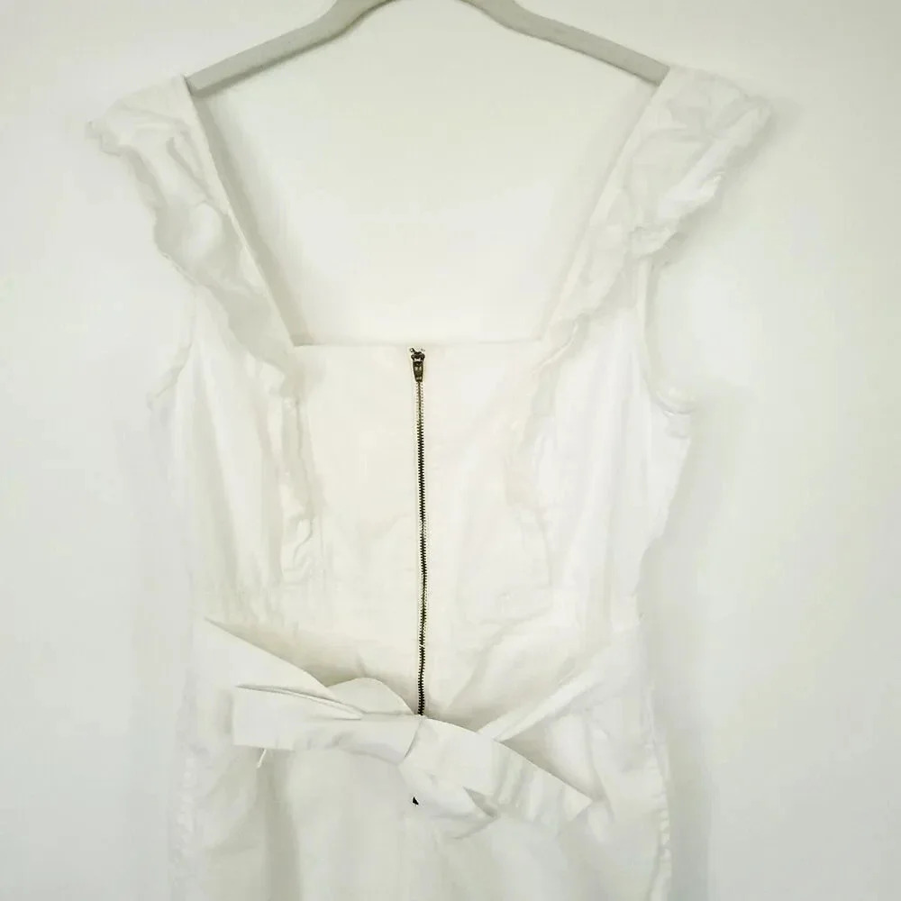 Free People Sun Valley Jumpsuit Womens Sz 2 White Sleeveless Cotton Denim Ruffle - Picture 10 of 16
